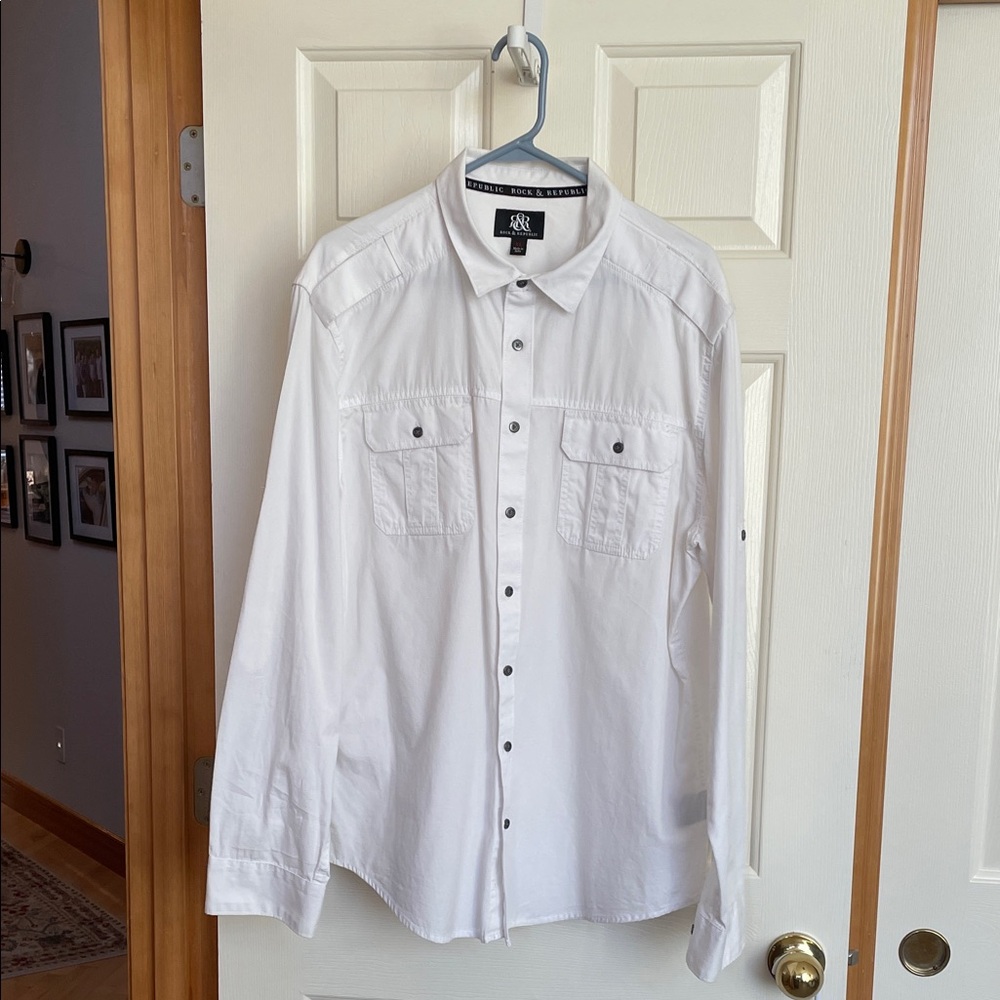Rock and Republic Men's White Casual Button-Down Shirt Sz XL